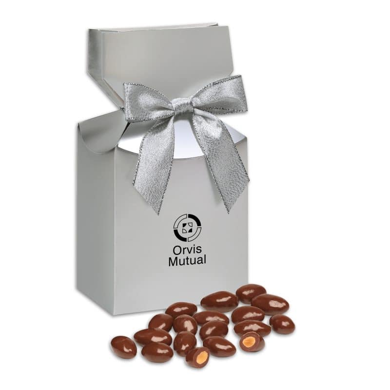 Custom Silver in Premium Delights Gift Box w/Milk Chocolate Covered Almonds