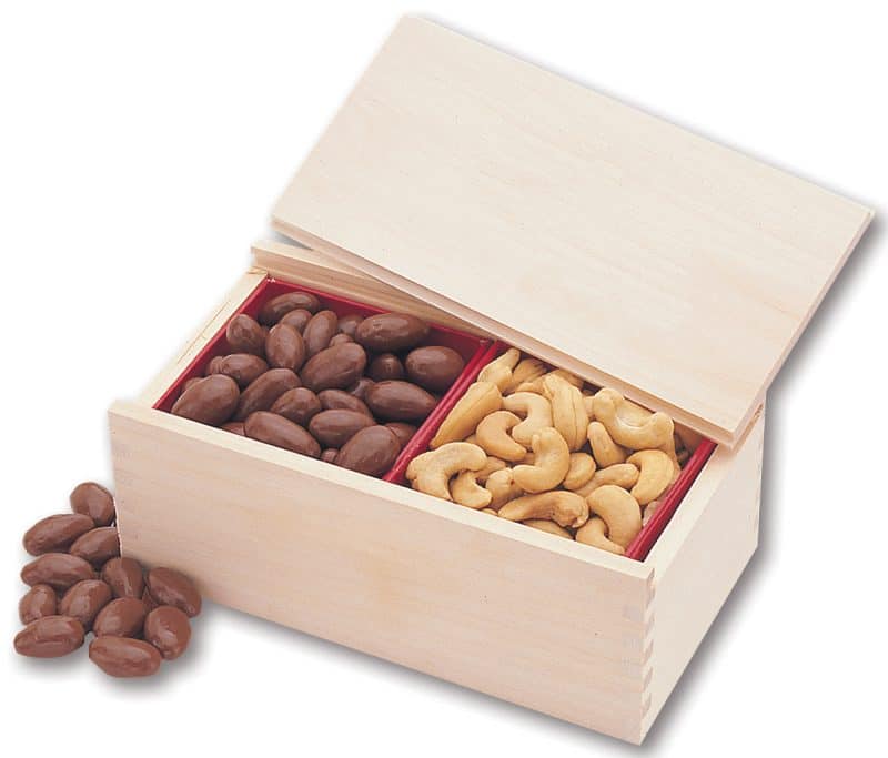 Custom Wooden Collector's Box w/Chocolate Almonds & Cashews - 1
