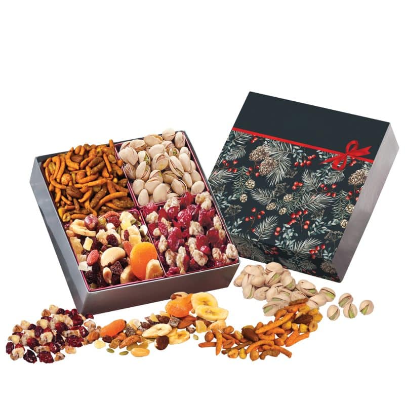 Custom Gift Box with Gourmet Treats with Pine Boughs & Berries Sleeve - 1