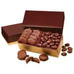 Custom Burgundy & Gold Gift Box w/Caramel Pecan Clusters & Chocolate Almonds - 1