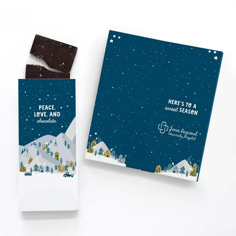 Custom One Color Foil-Stamped Stock Holiday Sentiment Sweeter Cards with Sea Salt Caramel Chocolate Bar
