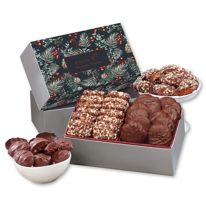 Custom Pine Boughs & Berries Sleeve Gift Box w/Toffee & Pecan Clusters