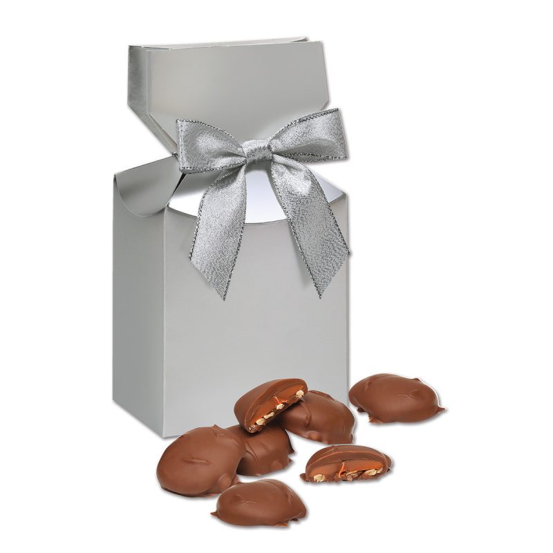 Custom Silver Gift Box w/Caramel Pecan Clusters - 1