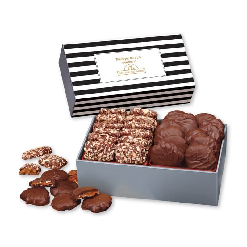 Custom Toffee & Pecan Clusters in Gift Box with Stripes Sleeve