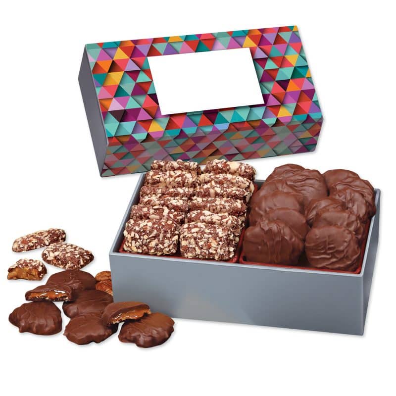 Custom Toffee & Pecan Clusters in Gift Box with Triangles Sleeve - 1