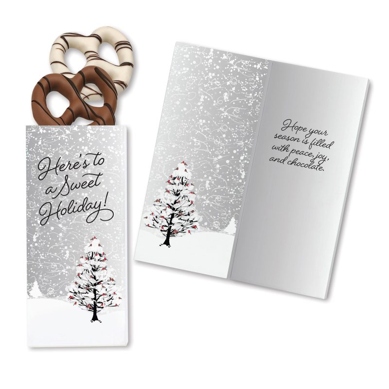 Custom One Color Foil-Stamped Stock Cardinals Sweeter Cards with Chocolate Dipped Pretzels - 1