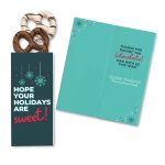 Custom One Color Foil-Stamped Stock Holiday Sentiment Sweeter Cards with Chocolate Dipped Pretzels