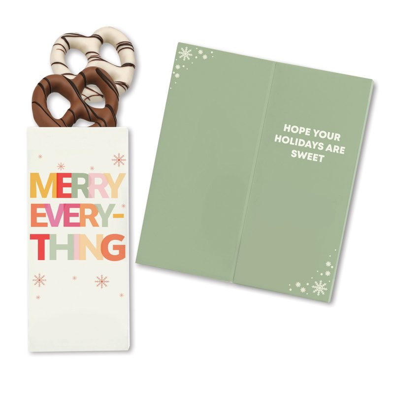 Custom One Color Foil-Stamped Stock Holiday Sentiment Sweeter Cards with Chocolate Dipped Pretzels - 1