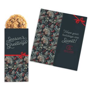Custom One Color Foil-Stamped Stock Pine Boughs & Berries Sweeter Cards with Oatmeal Raisin Cookies