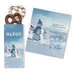 Custom One Color Foil-Stamped Stock Snowman Sweeter Cards with Chocolate Dipped Pretzels