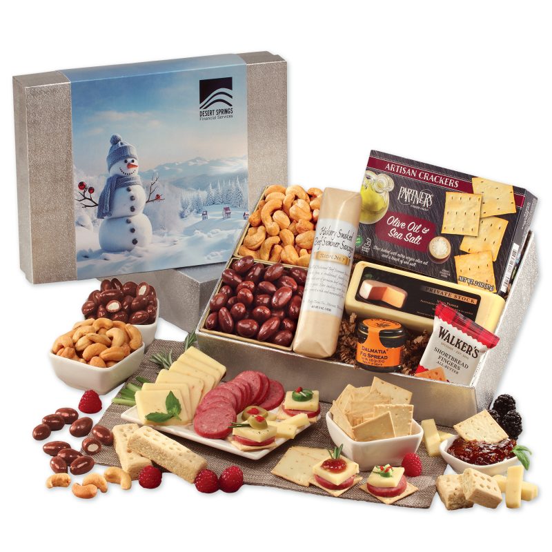 Shelf-Stable-Snacking-Smorgasbord-with-Blue-Snowman-Sleeve-SLS225BSNO -1