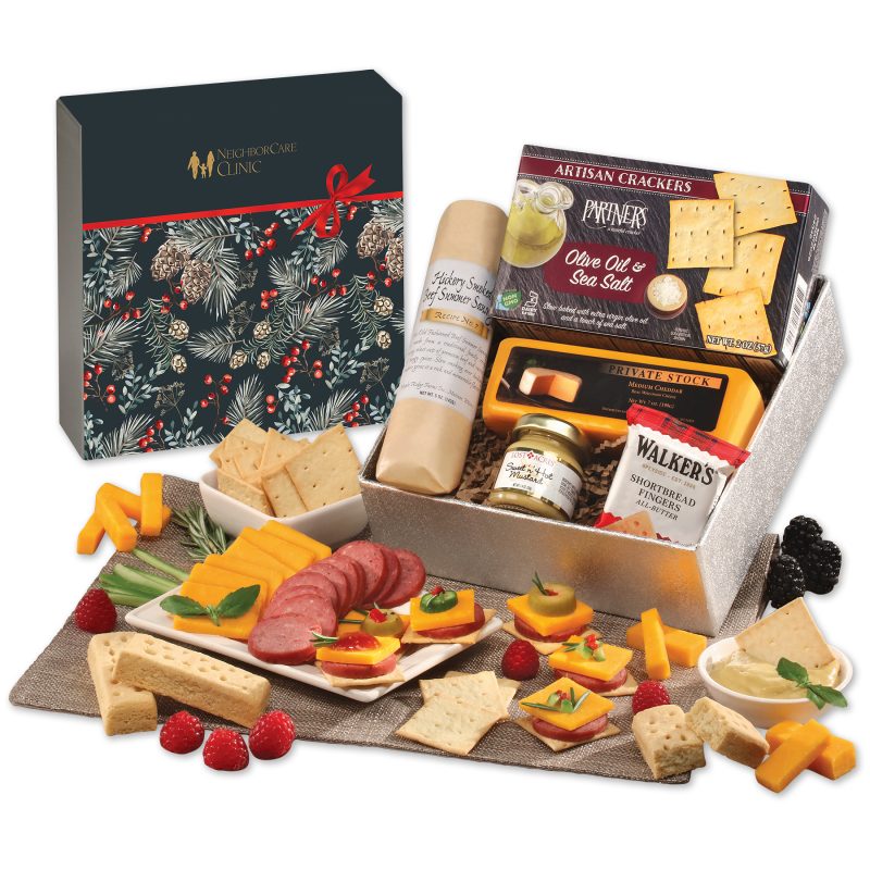 Custom Snack Lover's Gift Box with Pine Boughs & Berries Sleeve
