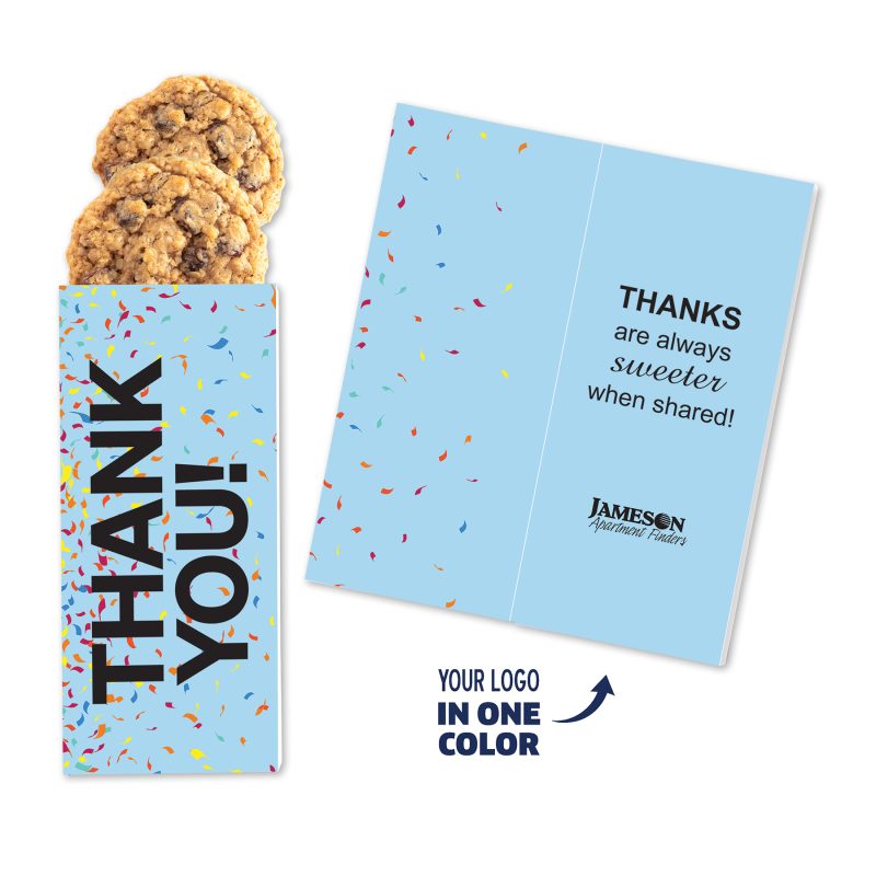 Custom One Color Foil-Stamped Stock Gratitude Sweeter Cards with Oatmeal Raisin Cookies