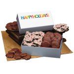 Custom Peppermint Bark & Pecan Clusters in Gift Box with Happy Holidays Sleeve - 1