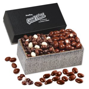 Custom Chocolate Almonds & Triple Treat Cranberries in Black & Silver Gift Box