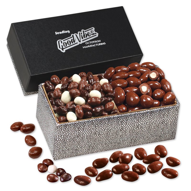 Custom Chocolate Almonds & Triple Treat Cranberries in Black & Silver Gift Box