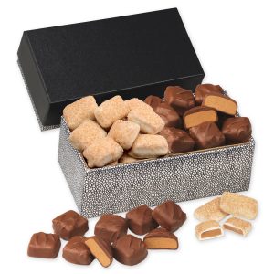Custom Churro Toffee & Peanut Butter Meltaways in Black & Silver Gift Box