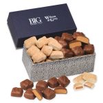 Custom Churro Toffee & Peanut Butter Meltaways in Navy & Silver Gift Box