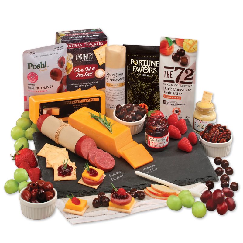 Custom Genuine Slate Serving Plate with Charcuterie Favorites - 1