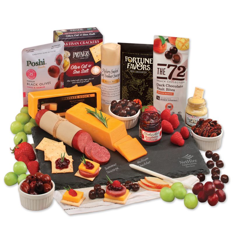 Genuine-Slate-Serving-Plate-with-Charcuterie-Favorites-L1091 Custom Genuine Slate Serving Plate with Charcuterie Favorites