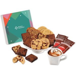 Custom Gourmet Cookie & Brownie Gift Box with Green Geometric Sleeve