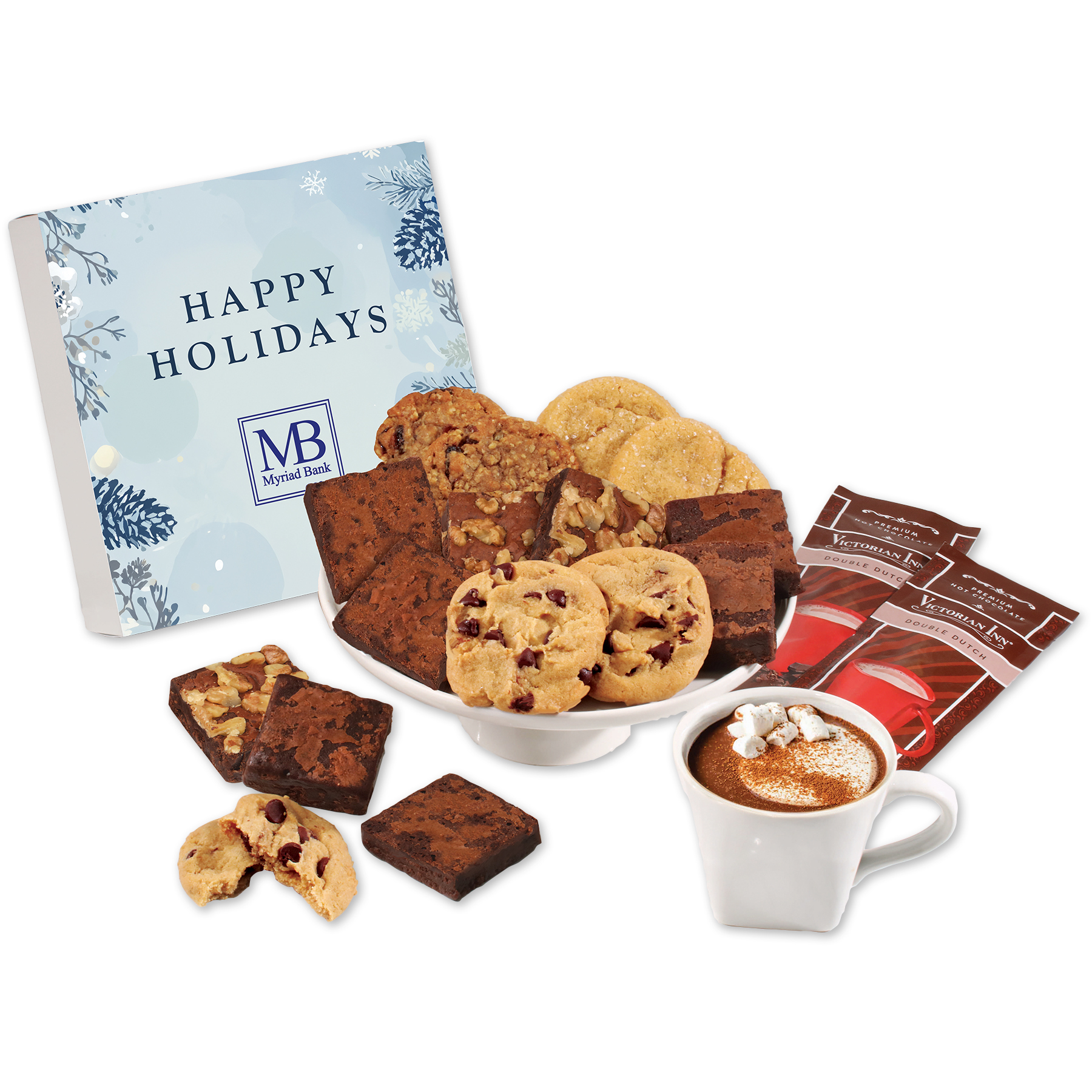 Custom Gourmet Cookie & Brownie Gift Box with Happy Holidays Sleeve