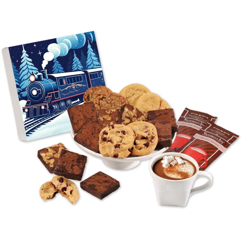 Gourmet-Cookie-Brownie-Gift-Box-with-Holiday-Train-Sleeve-SLS976HT Custom Gourmet Cookie & Brownie Gift Box with Holiday Train Sleeve