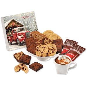 Custom Gourmet Cookie & Brownie Gift Box with Red Truck on Bridge Sleeve