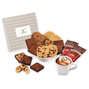 Custom Gourmet Cookie & Brownie Gift Box with Silver & Gold Geometric Sleeve