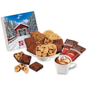 Custom Gourmet Cookie & Brownie Gift Box with Snow-covered Bridge Sleeve