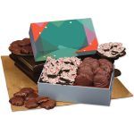 Custom Peppermint Bark & Pecan Clusters in Gift Box with Green Geometric Sleeve - 1