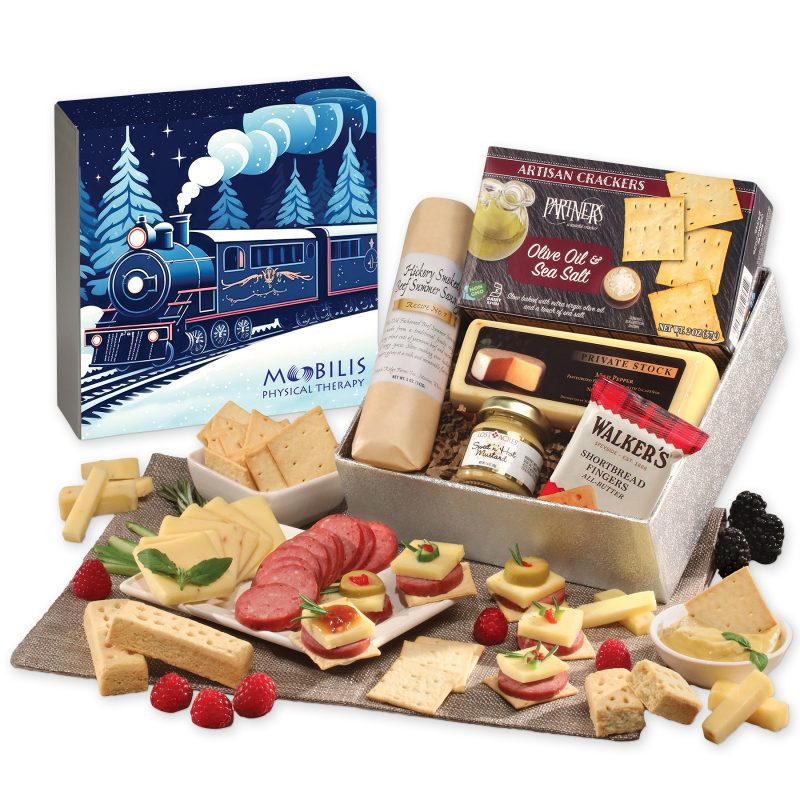 Custom Shelf Stable Snack Lover's Gift Box with Holiday Train Sleeve
