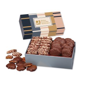 Custom Toffee & Pecan Clusters in Gift Box with Squares & Lines Sleeve